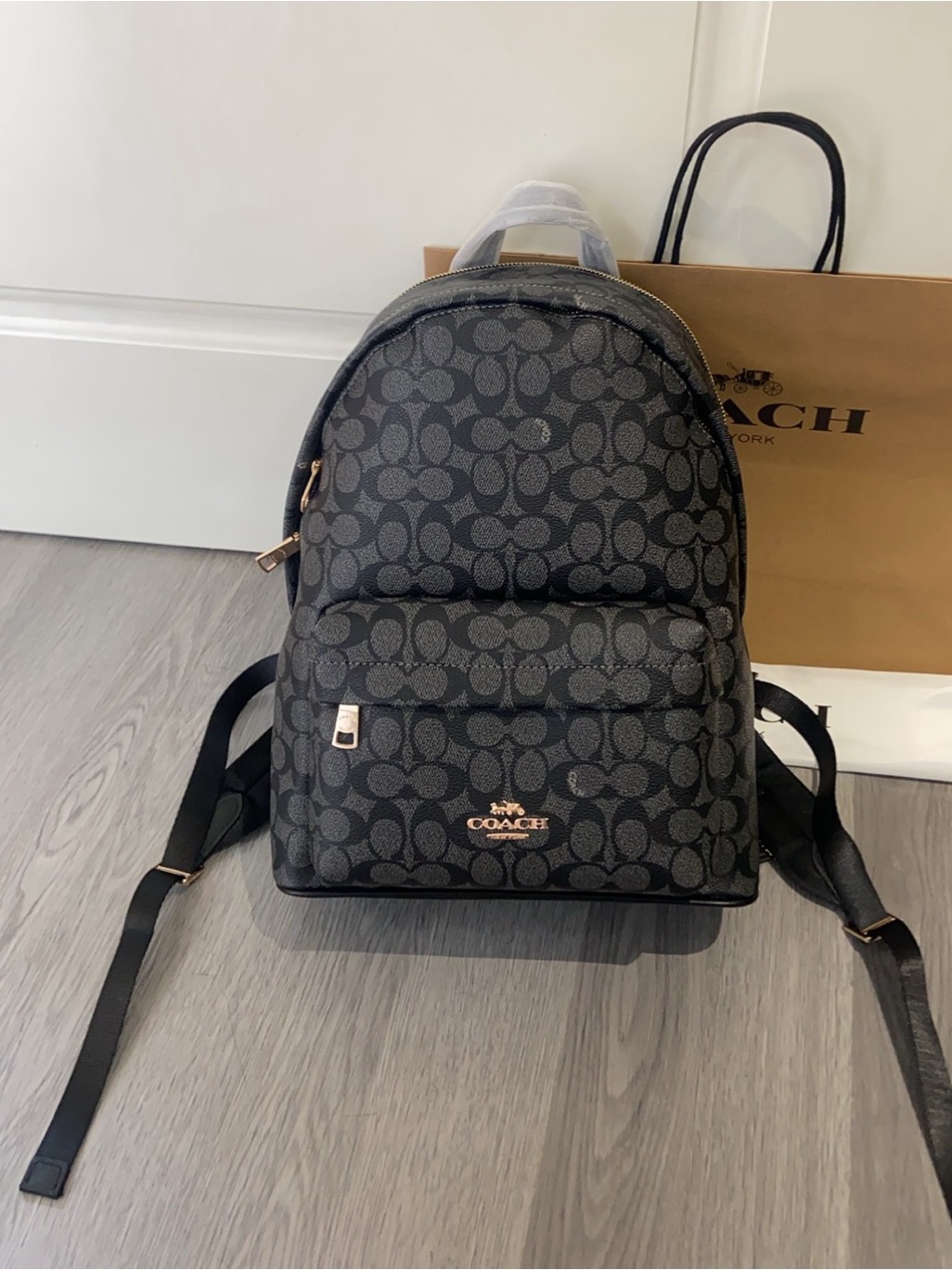 Coach Black Signature Mini Backpack With Gold Hardware